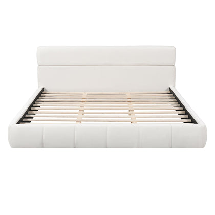 Upholstered Platform Bed Frame With Soft Boucle Headboard