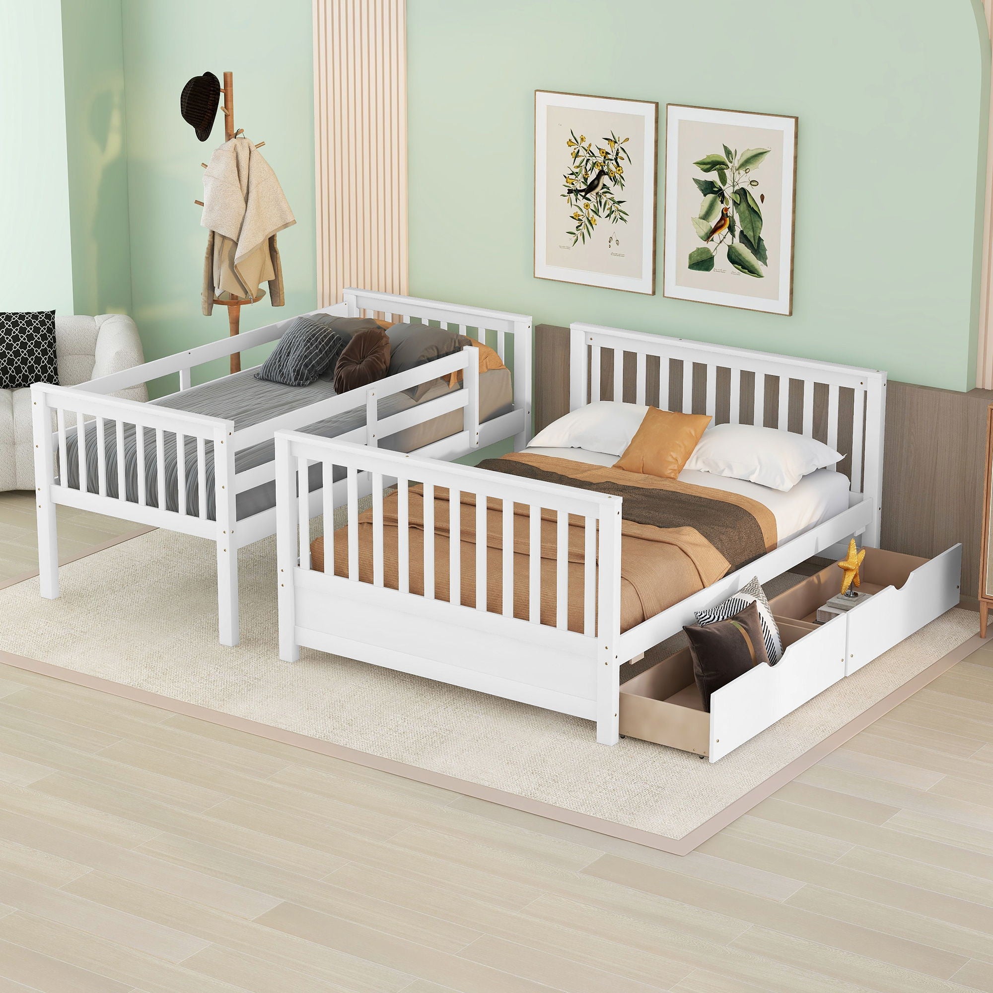 Bunk Bed With Ladders And 2 Storage Drawers