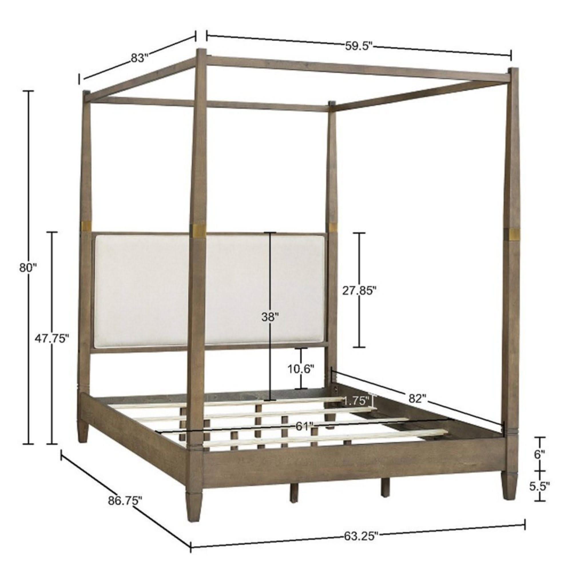 Queen Canopy Bed Frame With Upholstered Headboard - Brown