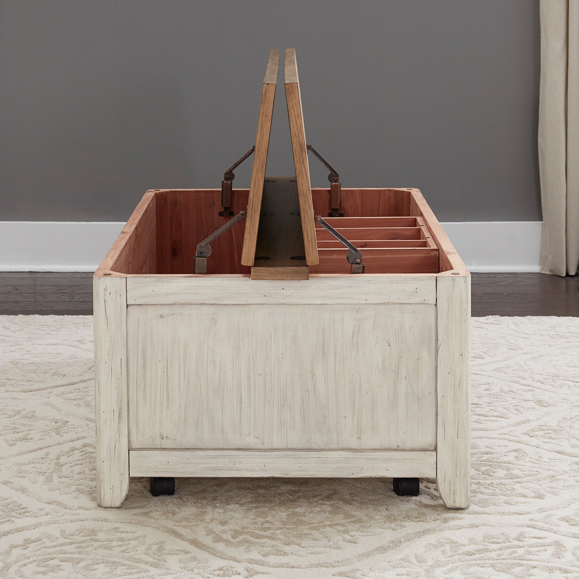 Farmhouse Reimagined - Storage Trunk - Antique White / Chestnut Tops
