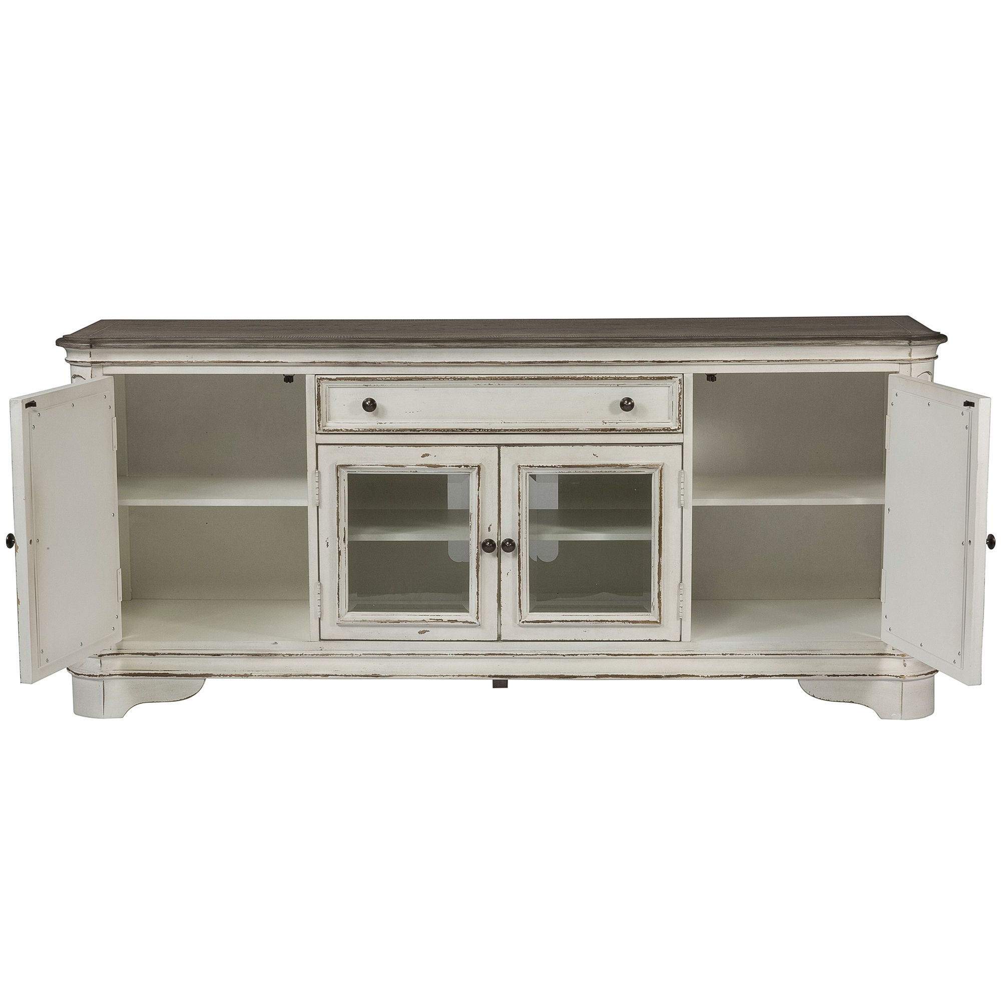 Magnolia Manor - Entertainment TV Stand (Glass Doors) - Antique White