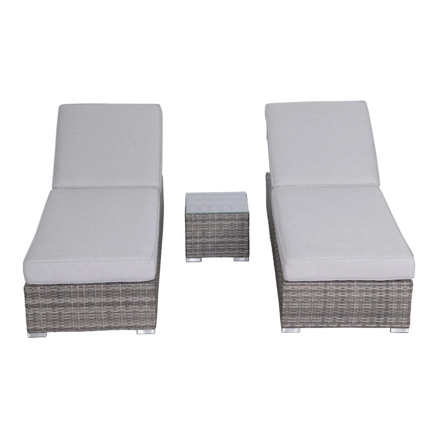 3 Piece Chaise Lounge Set With Adjustable Reclining - Gray Mix