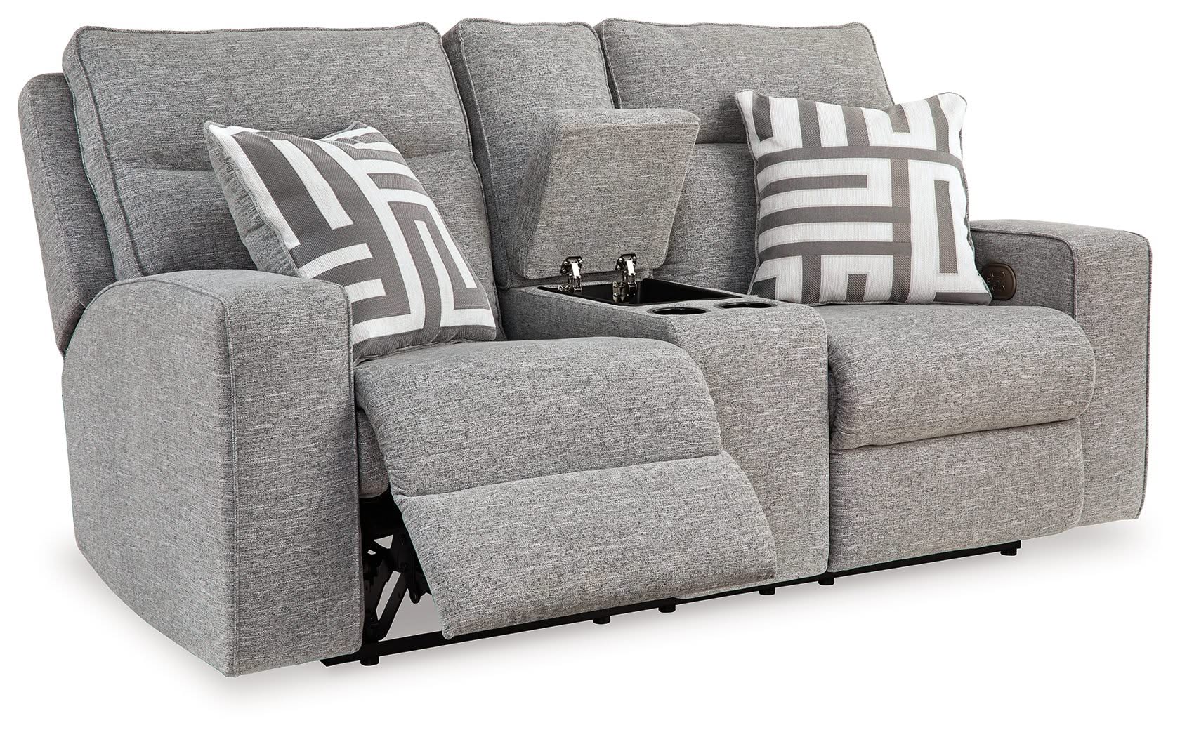 Biscoe - Power Reclining Loveseat With Console /Adj Headrest - Pewter