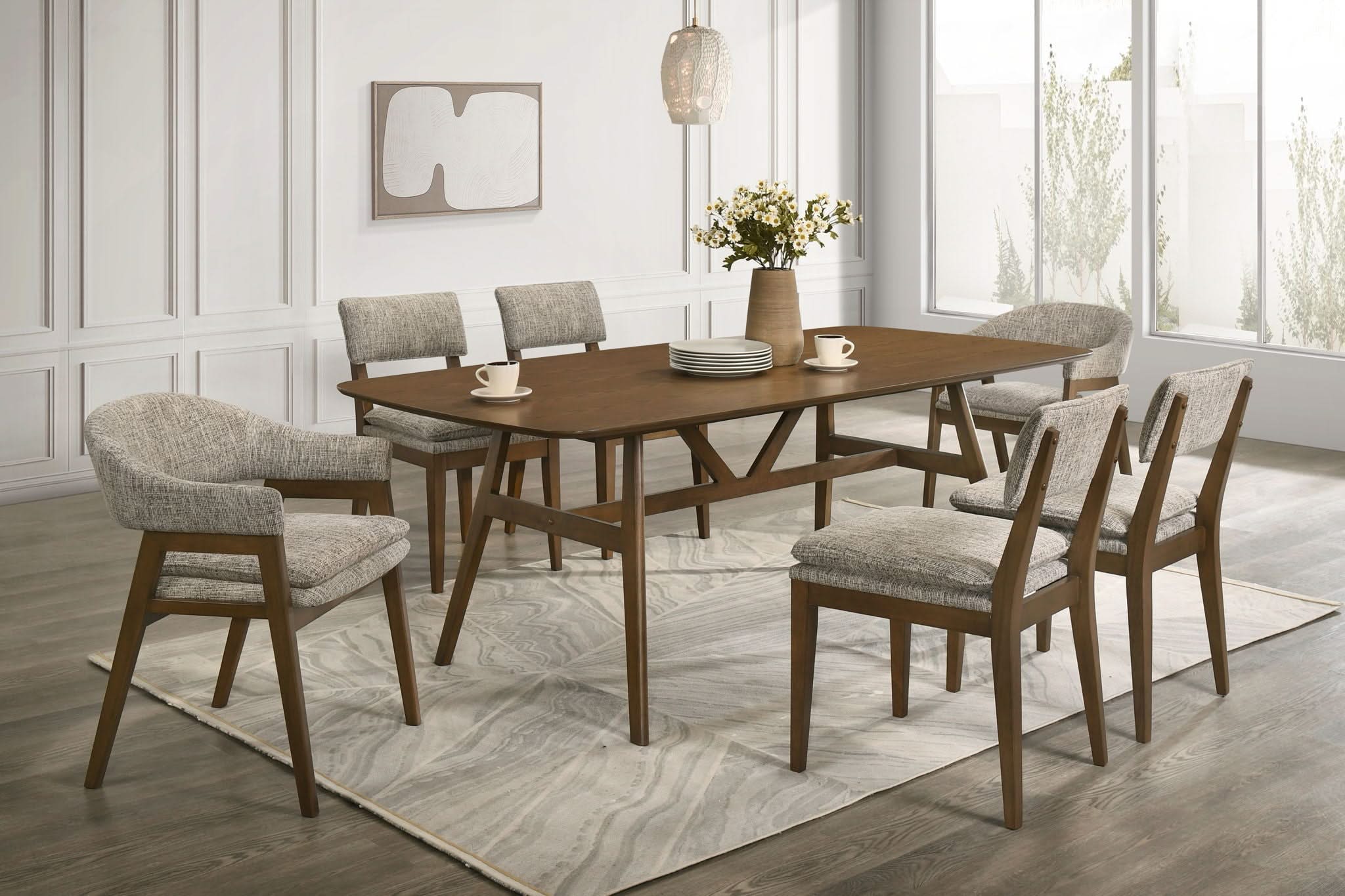 Miller - 78" Dining Table With 6 Chairs (4S/2A) - Walnut