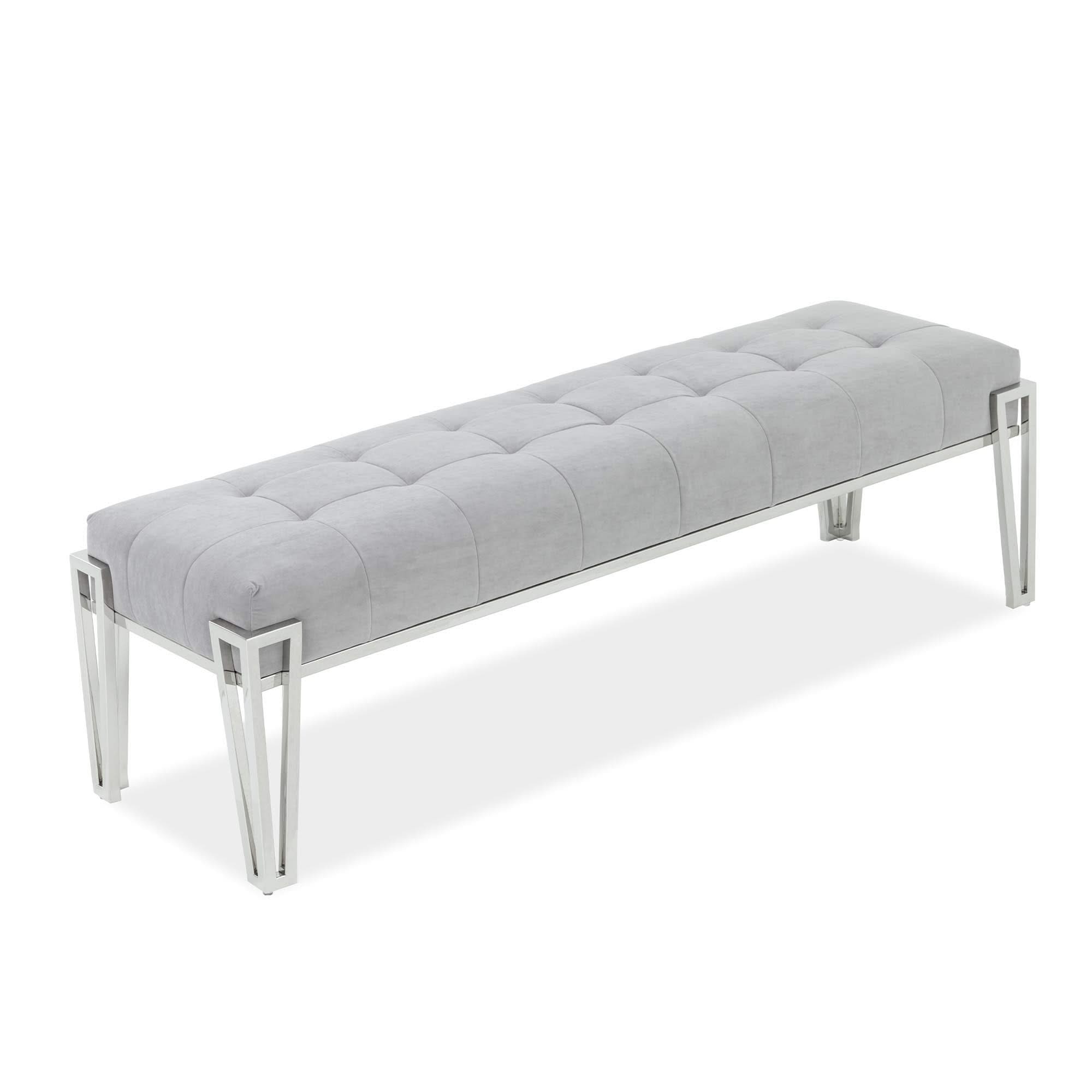 Signature Beds & Benches - Rose Velvet Accent Bench - Gray / Chrome