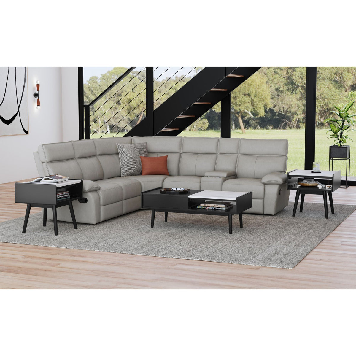Lanette - Coffee Table With White Marble And Lift-Top - Black