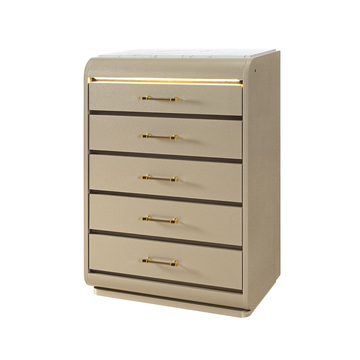 Gigi - Chest With LED Lights Chest, 5 Drawers, LED Lighting, Rounded Edges - Gold