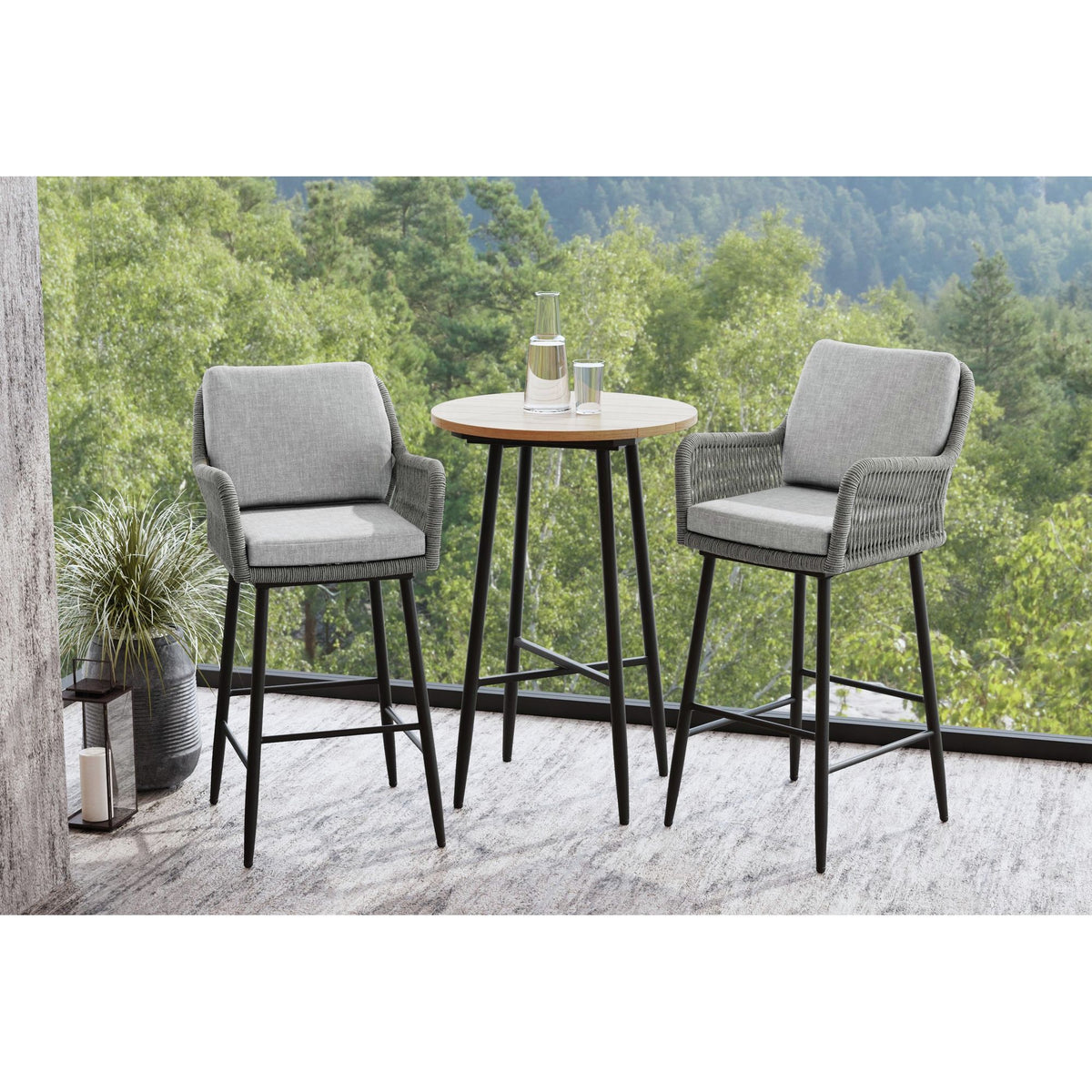 Bayhill - Fabric Barstool (Set of 2) - Black / Gray