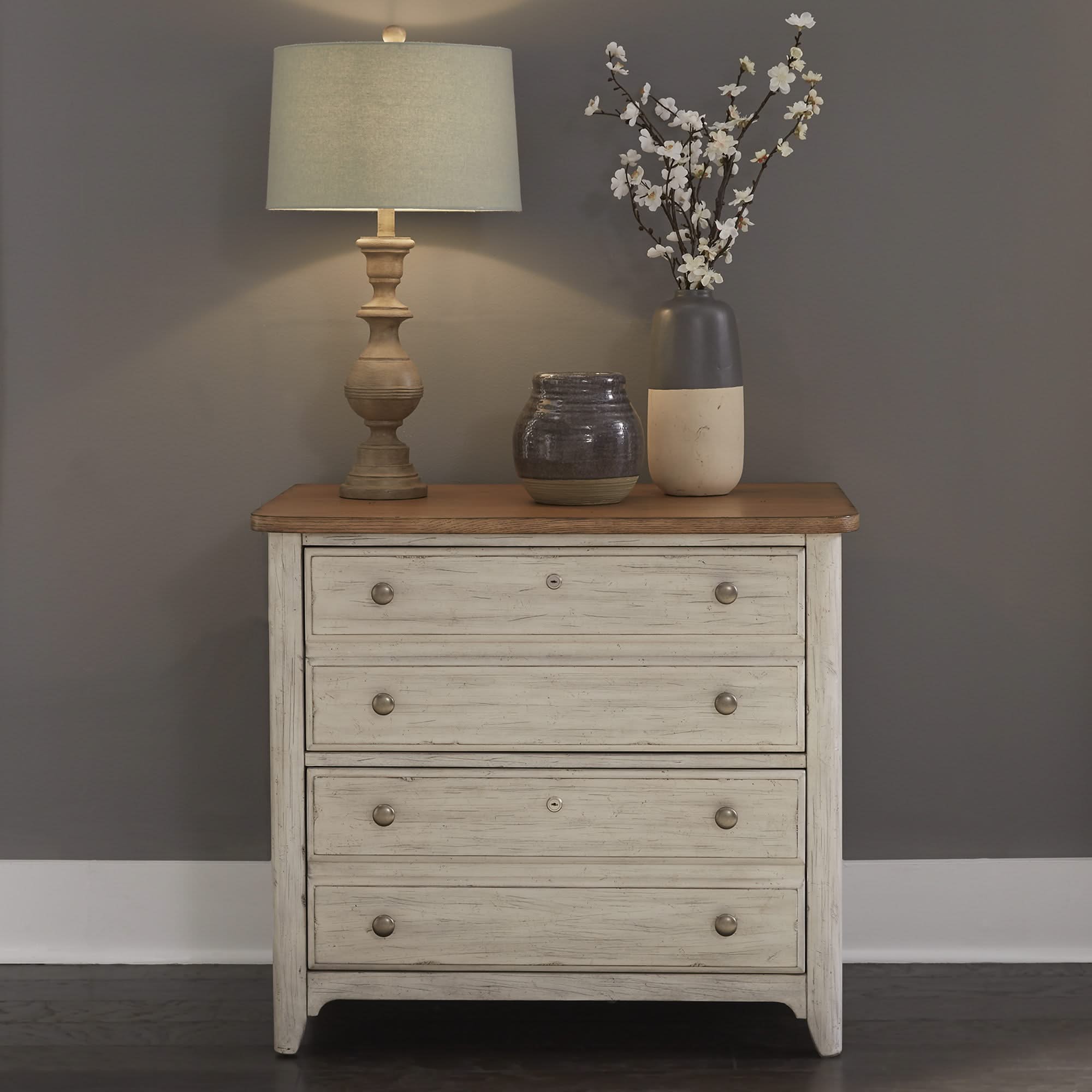 Farmhouse Reimagined - Lateral File - Antique White / Chestnut Tops