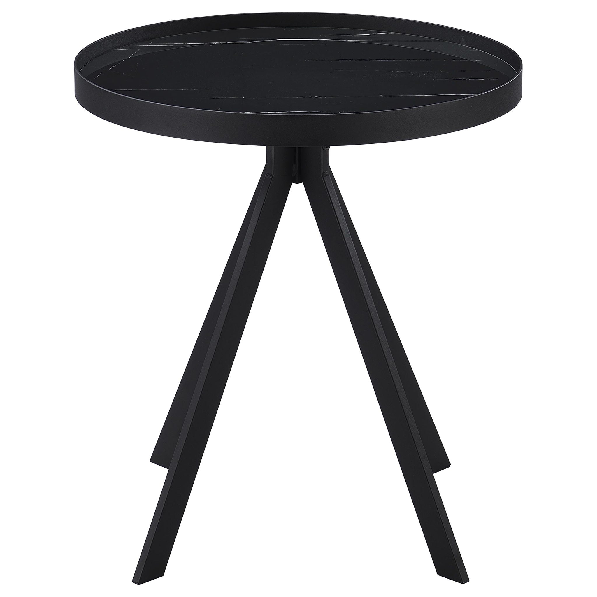 Briggs Round Marble Printed Glass Top End Table Black