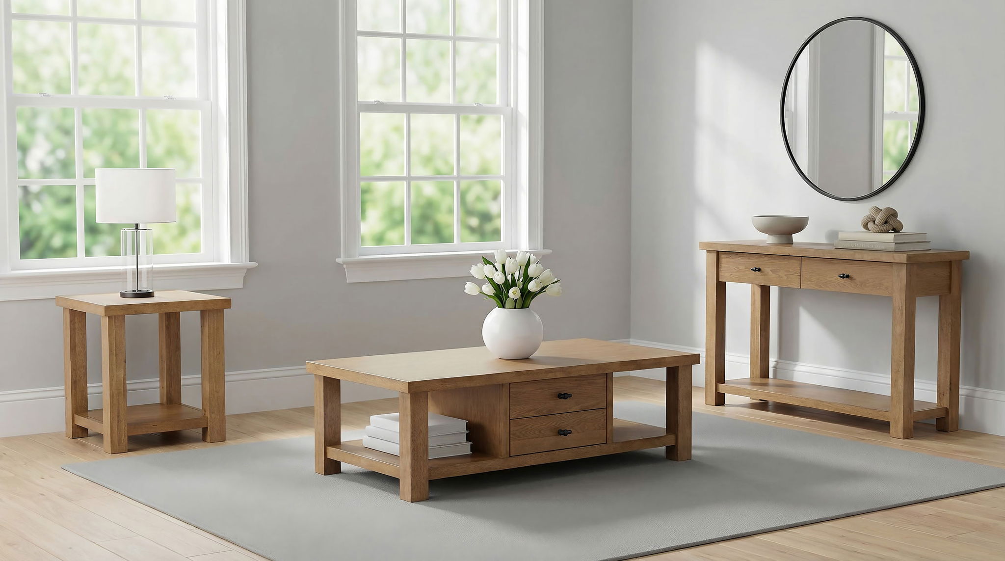 Beasley 2-Drawer Wood Console Table Golden Oak