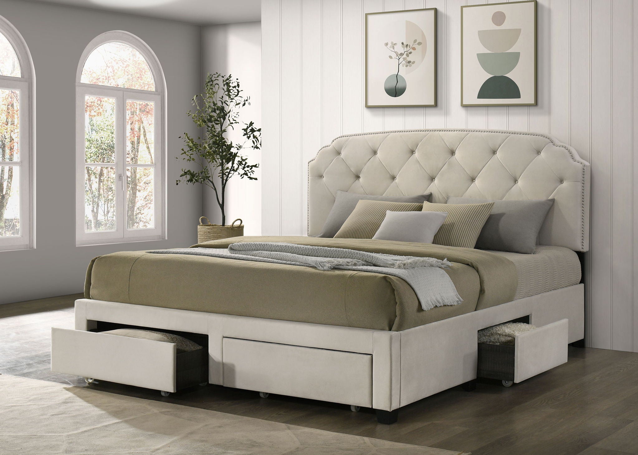 Marianna 4-drawer Upholstered Eastern King Storage Bed Cream