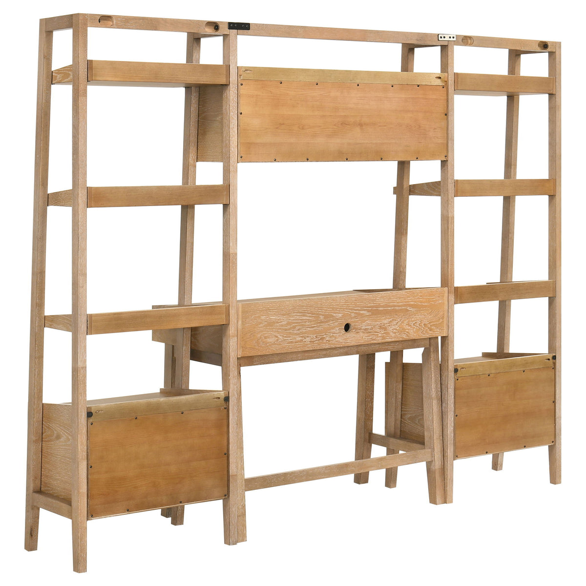 Fabian 4-piece Computer Desk and Bookshelf Set Distressed Light Brown