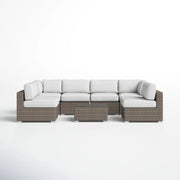 6 Person All Weather Wicker Patio Set With Premium Cushions - Gray Mix