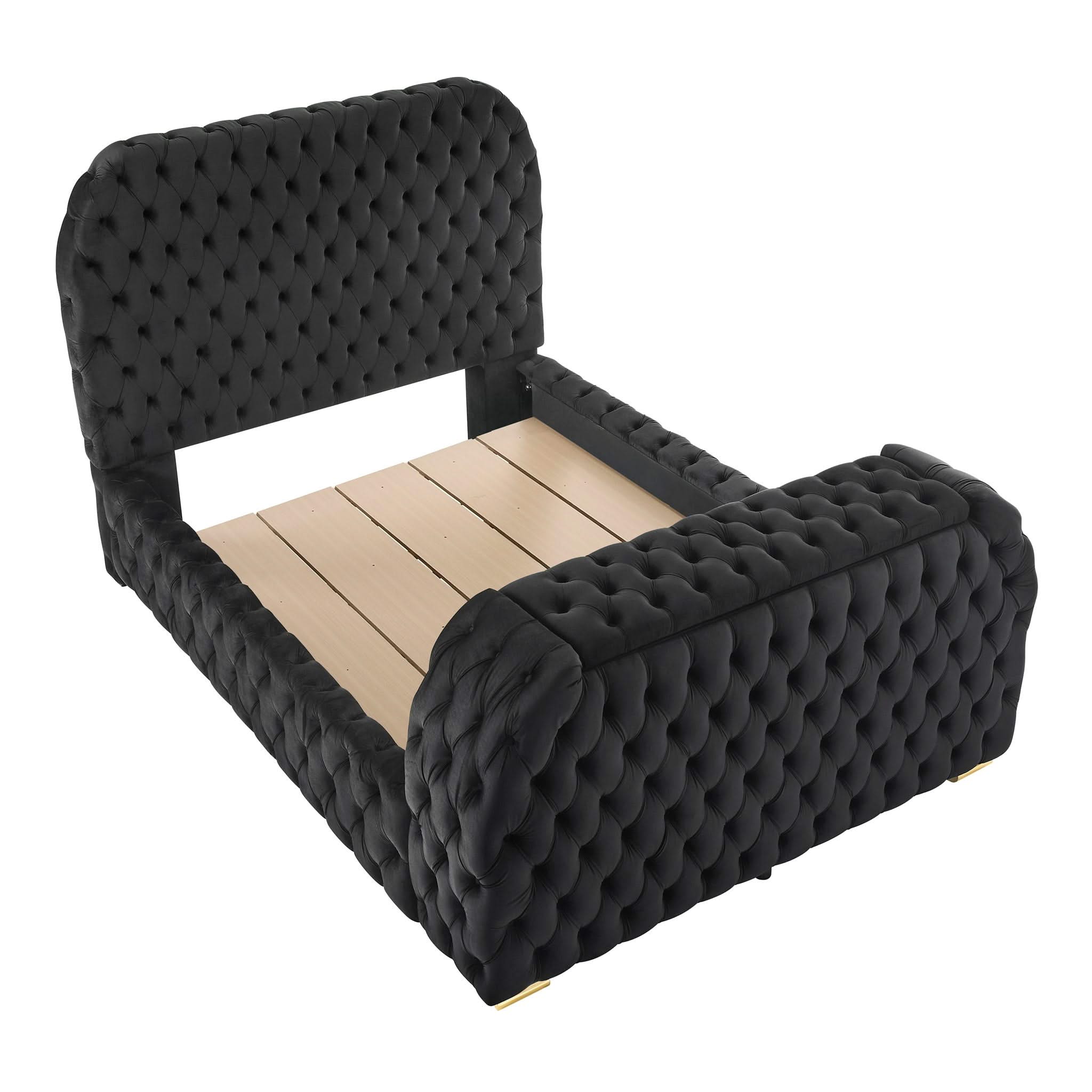 Natalia - King Upholstered Bed With Decking Board Set - Black