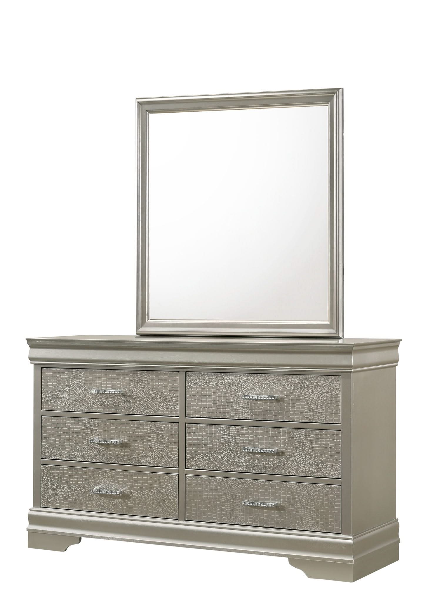 Amalia - King 4 Piece Bedroom Set - Silver