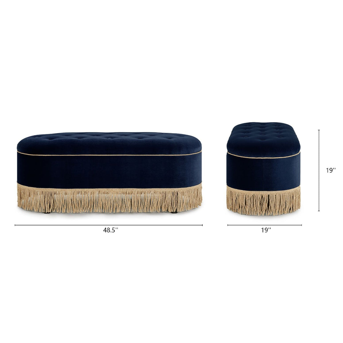 Melinda - Oval Tufted Bullion Fringe Storage Bench