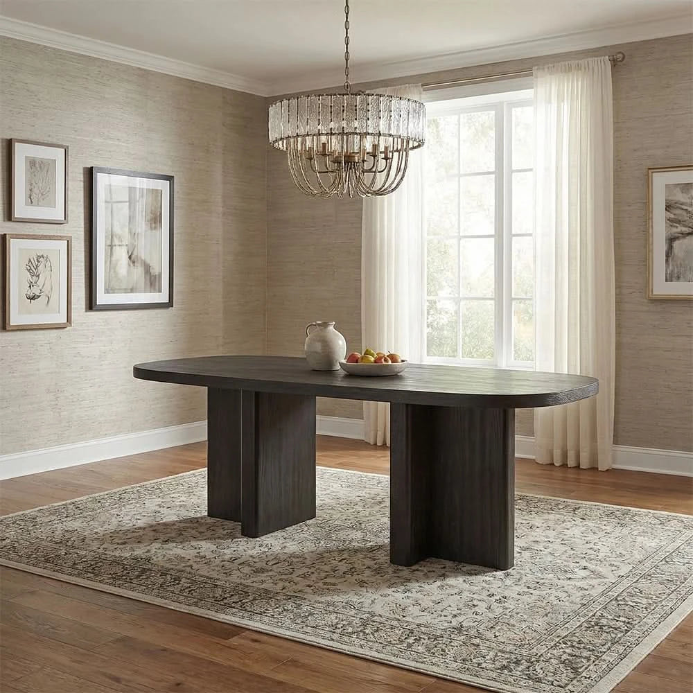 Danford Ebony Contemporary Dining Table with Textured Wood Grain Surface