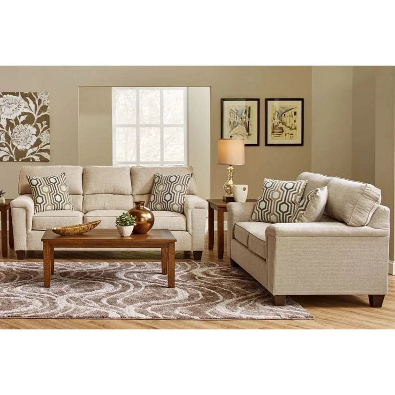 Dante Almond Beige Sofa and Loveseat Set with Plush Chenille Upholstery