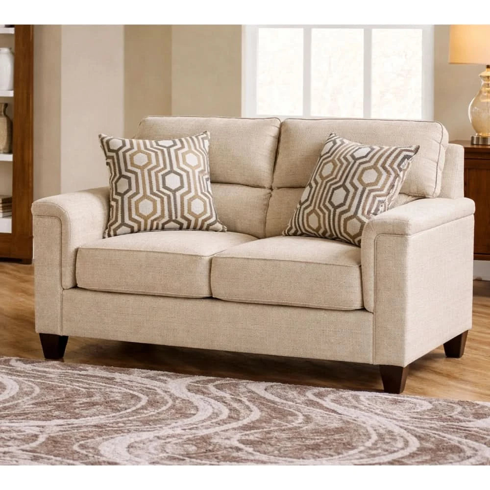 Dante Almond Beige Loveseat with Plush Chenille Upholstery and Accent Pillows