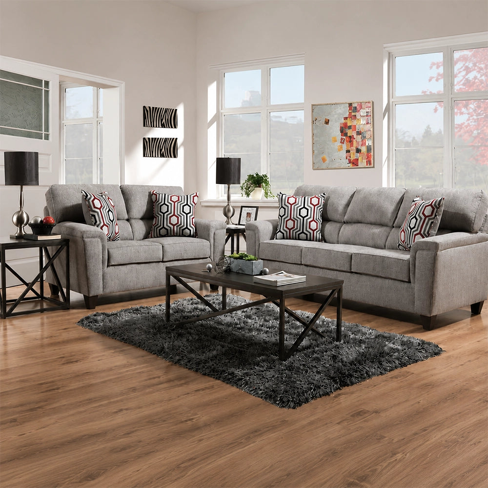 Dante Concrete Gray Contemporary Sofa and Loveseat Living Room Set with Accent Pillows
