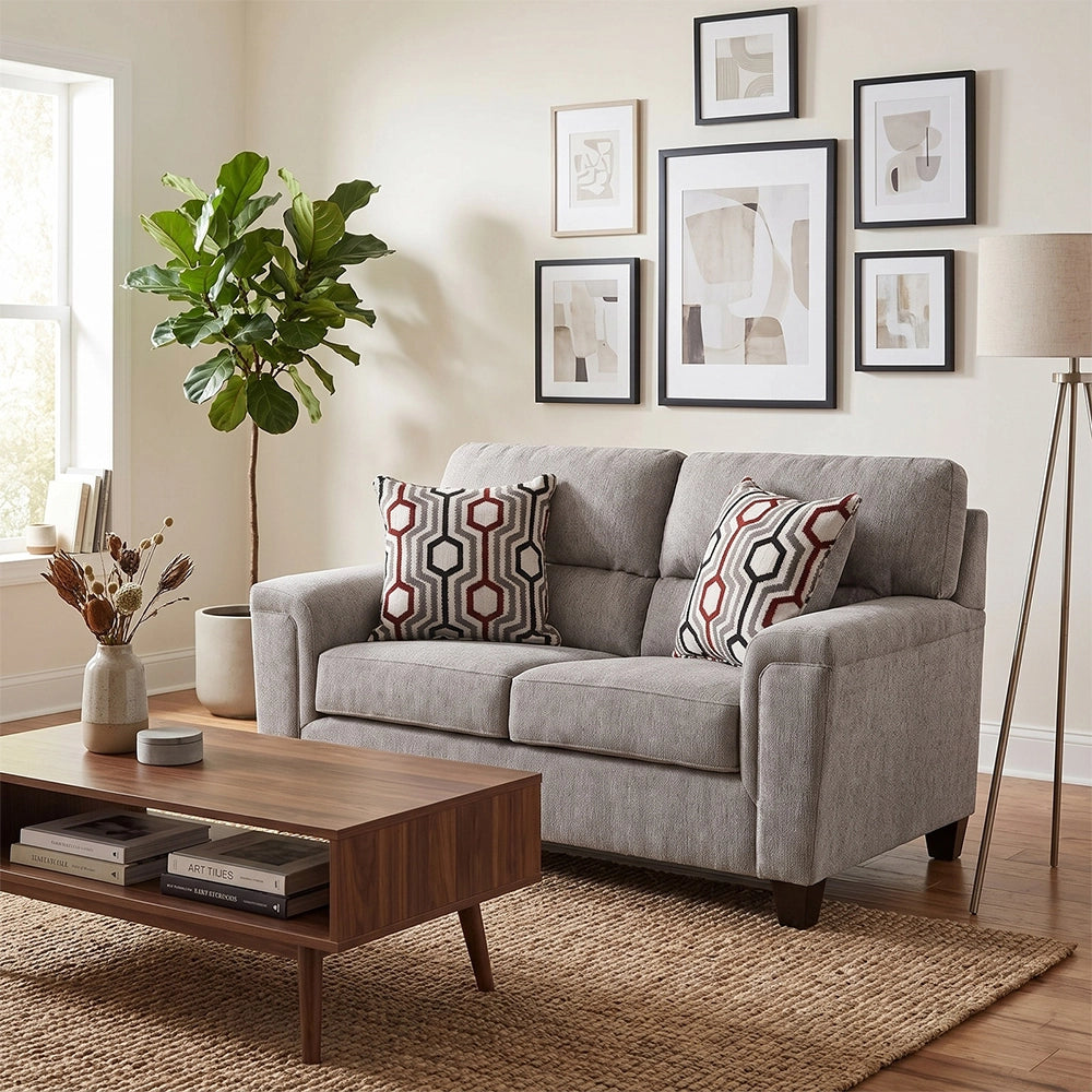 Dante Concrete Gray Contemporary Sofa and Loveseat Living Room Set with Accent Pillows