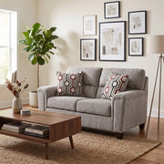 Dante Concrete Gray Contemporary Loveseat with Geometric Accent Pillows