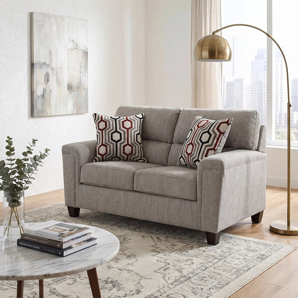 Dante Concrete Gray Contemporary Sofa and Loveseat Living Room Set with Accent Pillows