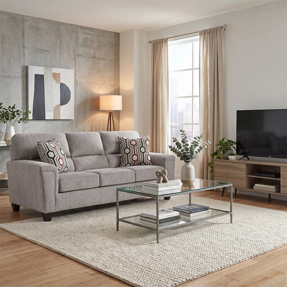 Dante Concrete Gray Contemporary Sofa and Loveseat Living Room Set with Accent Pillows