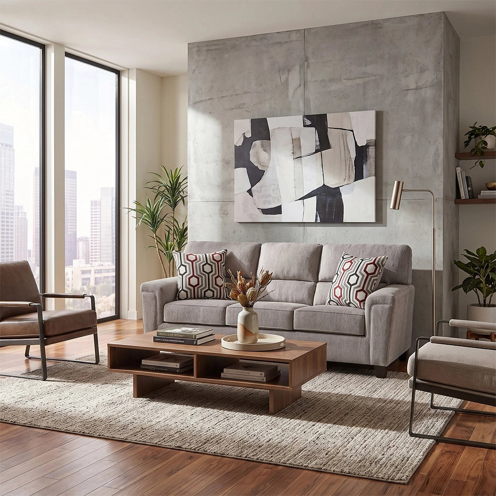Dante Concrete Gray Contemporary Sofa and Loveseat Living Room Set with Accent Pillows