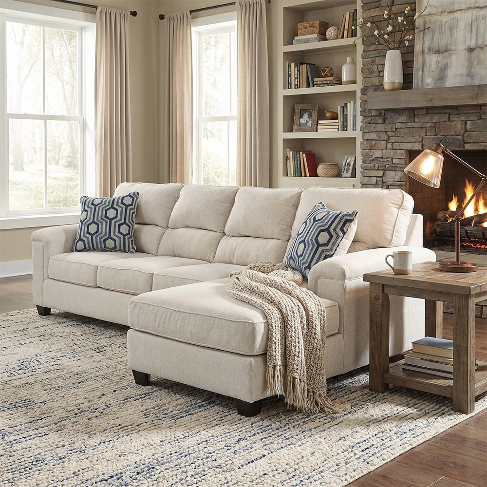 Dante Dusk Light Beige 2PC Sectional with Chaise and Accent Pillows