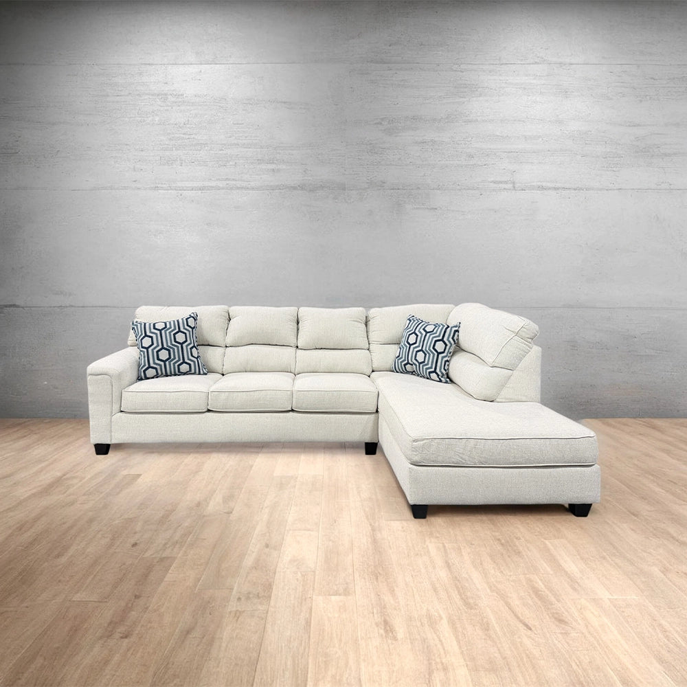 Dante Dusk Light Beige 2PC Sectional with Chaise and Accent Pillows