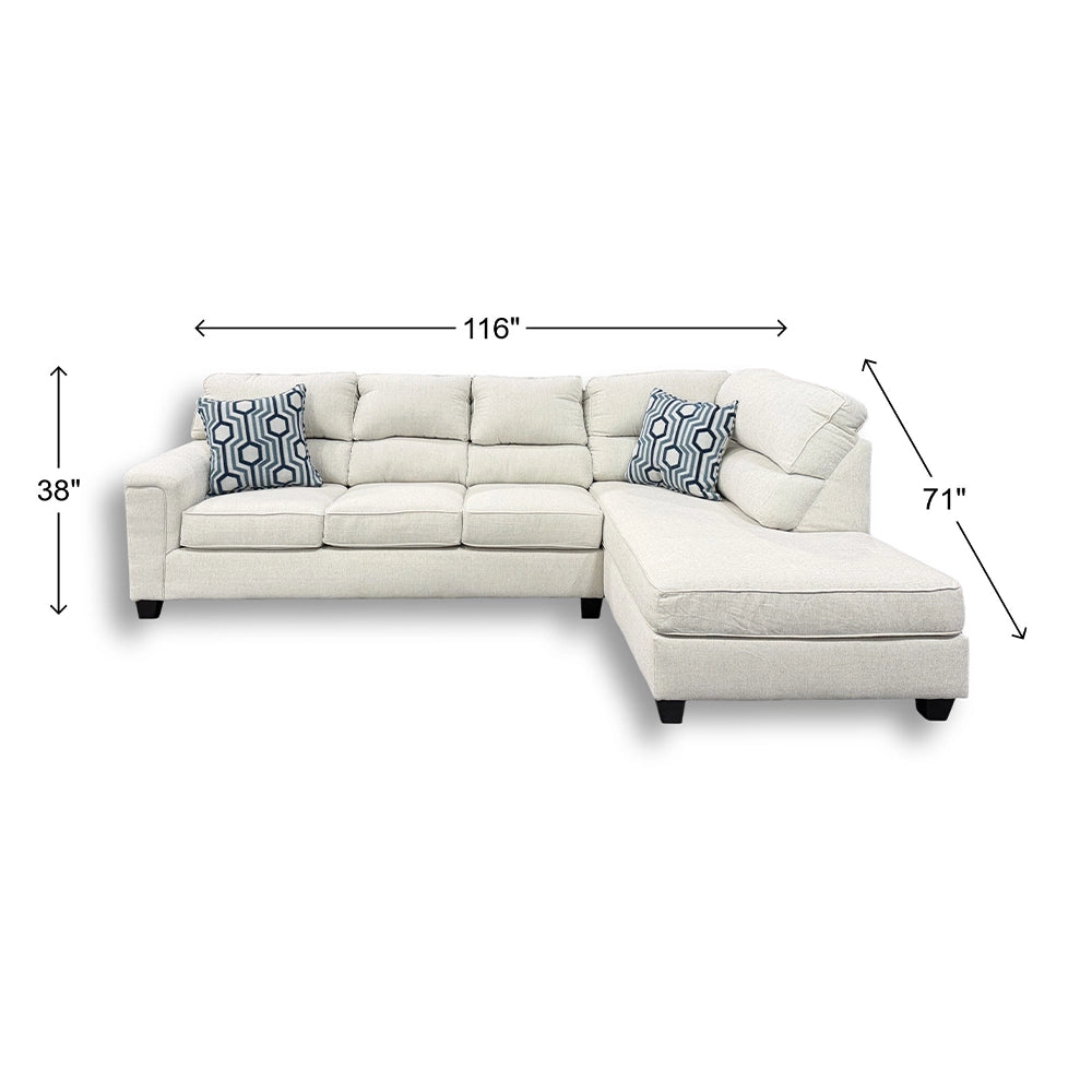Dante Dusk Light Beige 2PC Sectional with Chaise and Accent Pillows