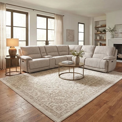 Davenport Taupe 6-Piece Power Reclining Sectional with Power Headrests and Storage Console