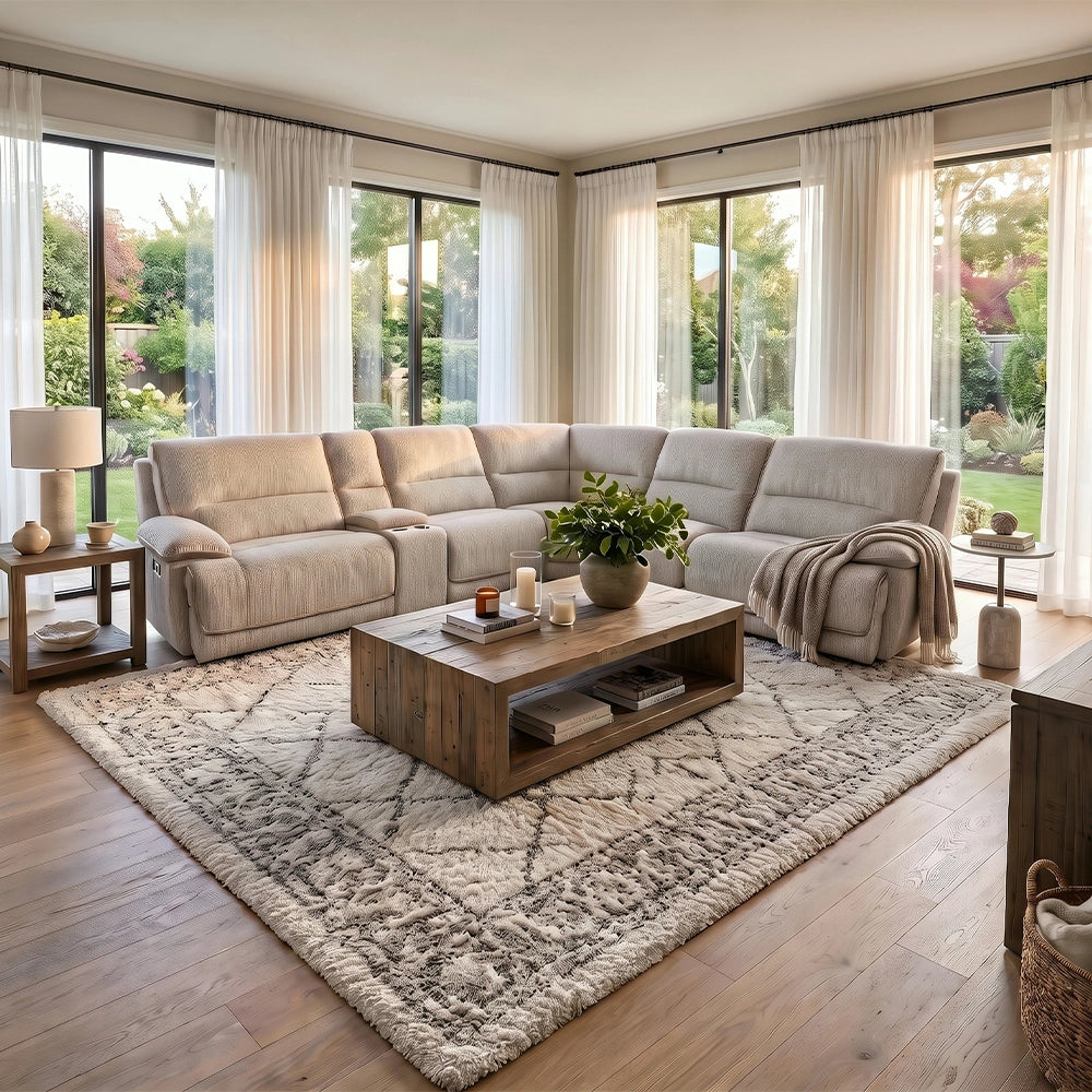 Davenport Taupe 6-Piece Power Reclining Sectional with Power Headrests and Storage Console