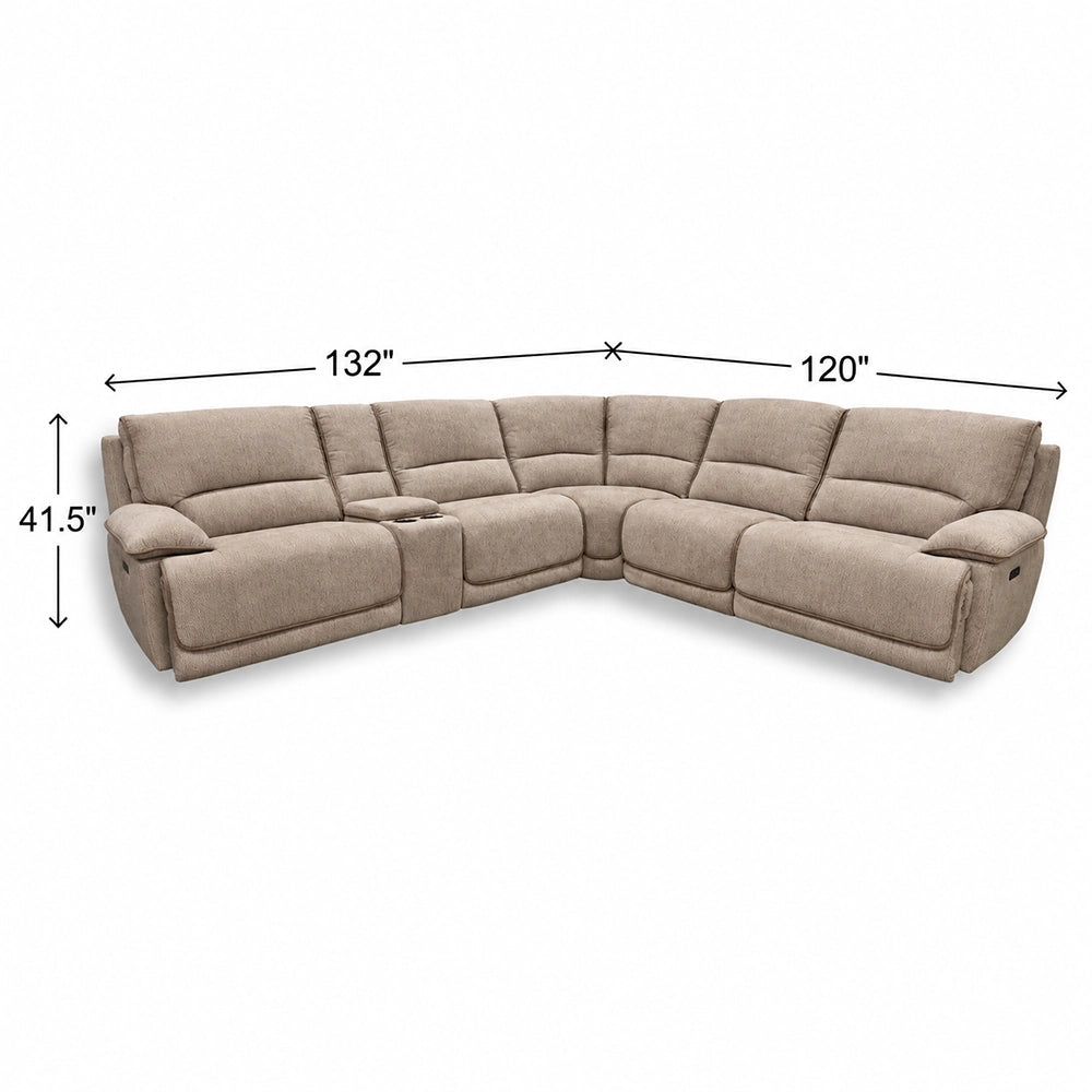 Davenport Taupe 6-Piece Power Reclining Sectional with Power Headrests and Storage Console