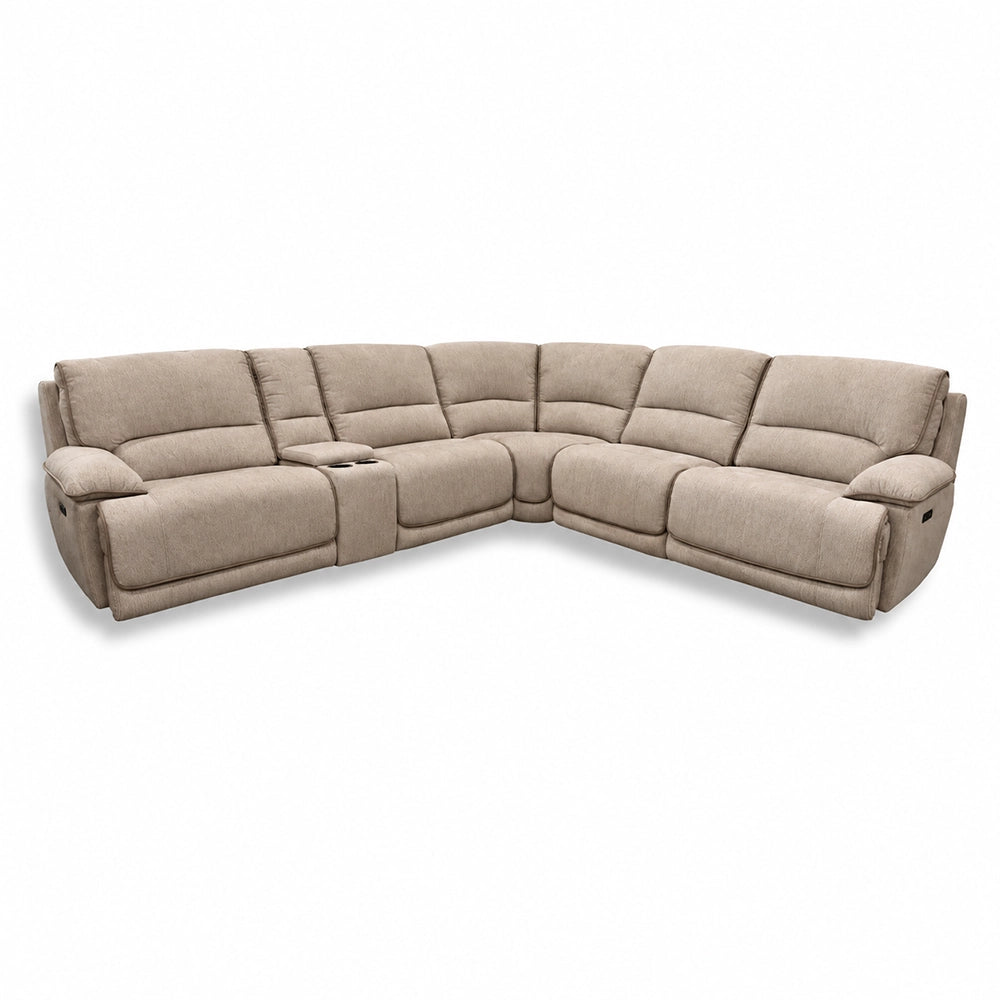 Davenport Taupe 6-Piece Power Reclining Sectional with Power Headrests and Storage Console