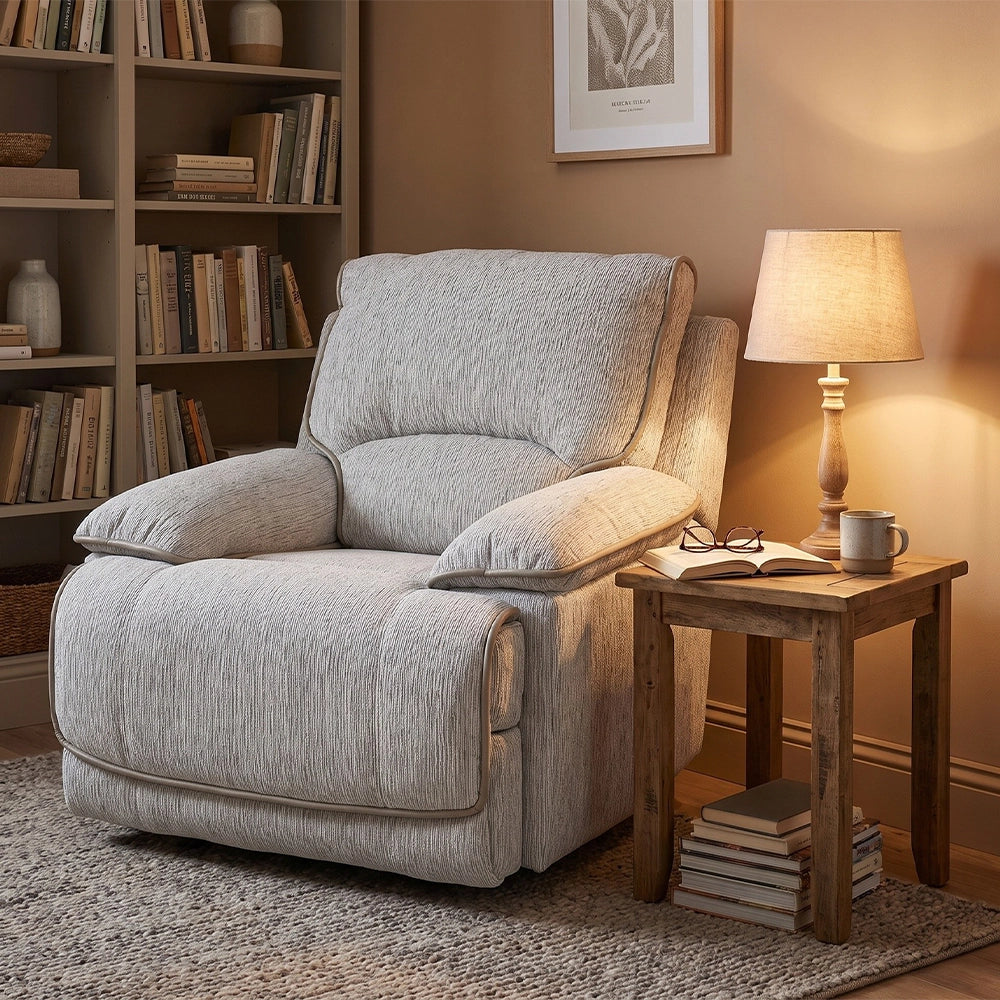 Davenport Taupe Oversized Power Recliner with Power Headrest