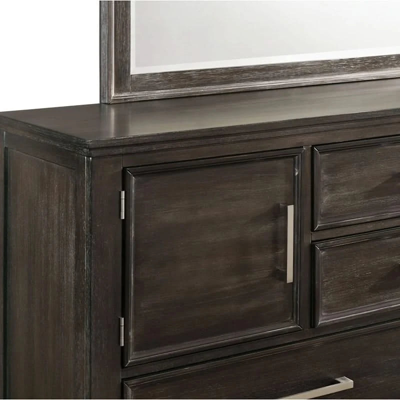 Davidson Nutmeg Brown Modern 5 PC Bedroom Set Includes Bed (Headboard, Footboard, and Rails), Dresser and Mirror