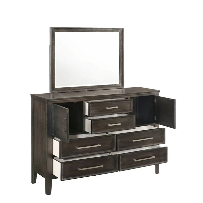 Davidson Nutmeg Brown Modern 5 PC Bedroom Set Includes Bed (Headboard, Footboard, and Rails), Dresser and Mirror