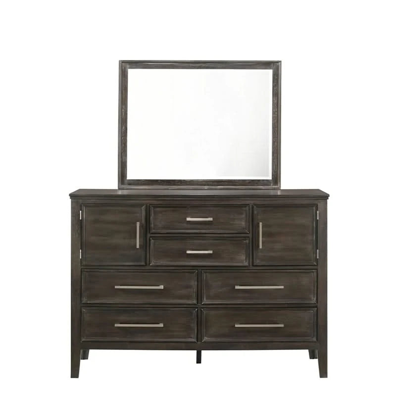 Davidson Nutmeg Brown Modern 5 PC Bedroom Set Includes Bed (Headboard, Footboard, and Rails), Dresser and Mirror