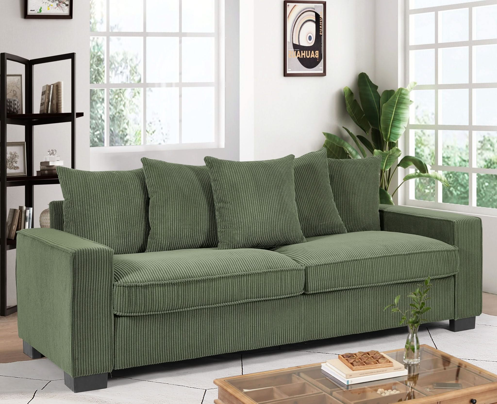 Luxe Sofa With 5 Matching Toss Pillows, Sleek Design, Spacious And Comfortable 3 Seater Couch