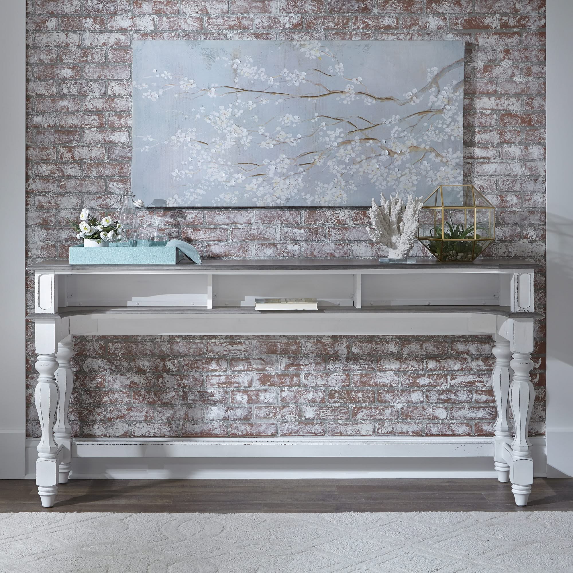 Magnolia Manor - 4 Piece Console Set (1 Console 3 Stools) - Antique White