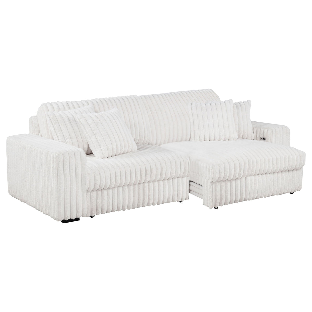 Jacana Corduroy Upholstered Dual Power Chaise Sofa Ivory