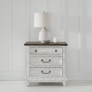 River Place - 3 Drawer Nightstand With Charging Station - Riverstone White & Tobacco
