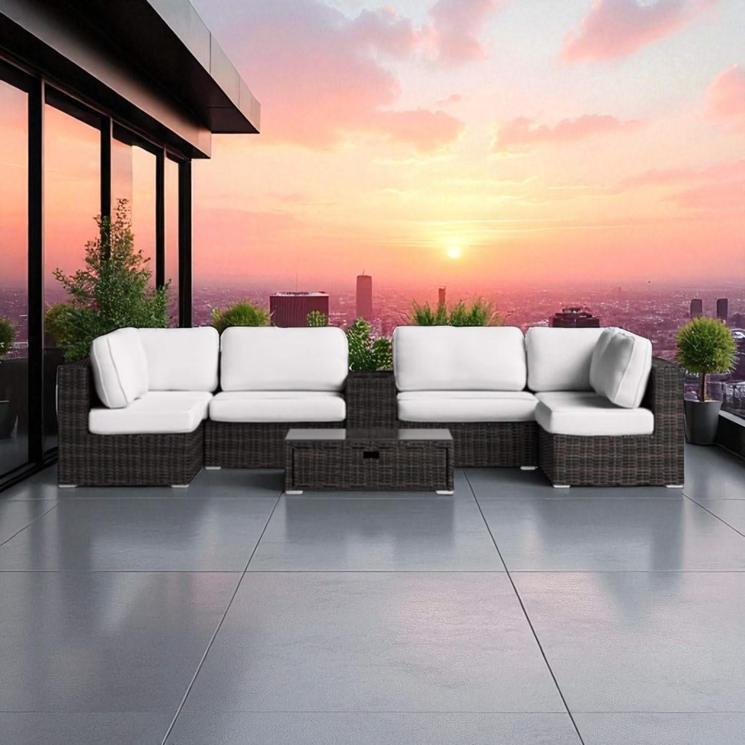 Elegant 4 Person Wicker Patio Seating Set With Cushions And Glass Top Table