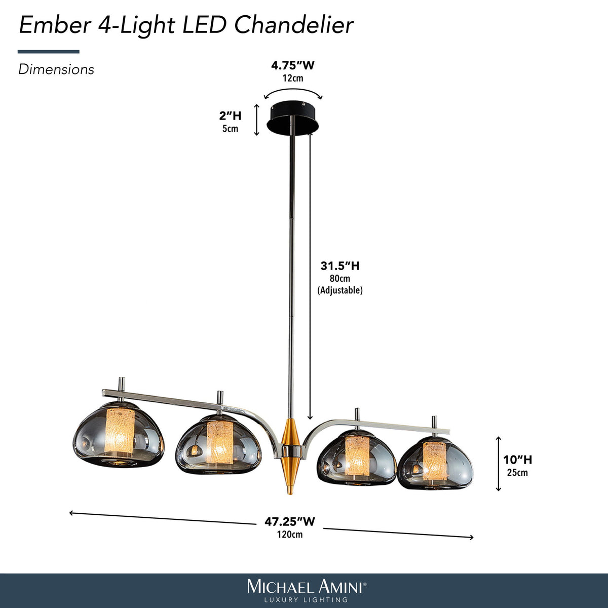 Michael Amini Lighting - Ember 4-Light LED Chandelier - Smoke / Black Pearl