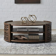 Warren Park - Oval Cocktail Table - Coffee Brown