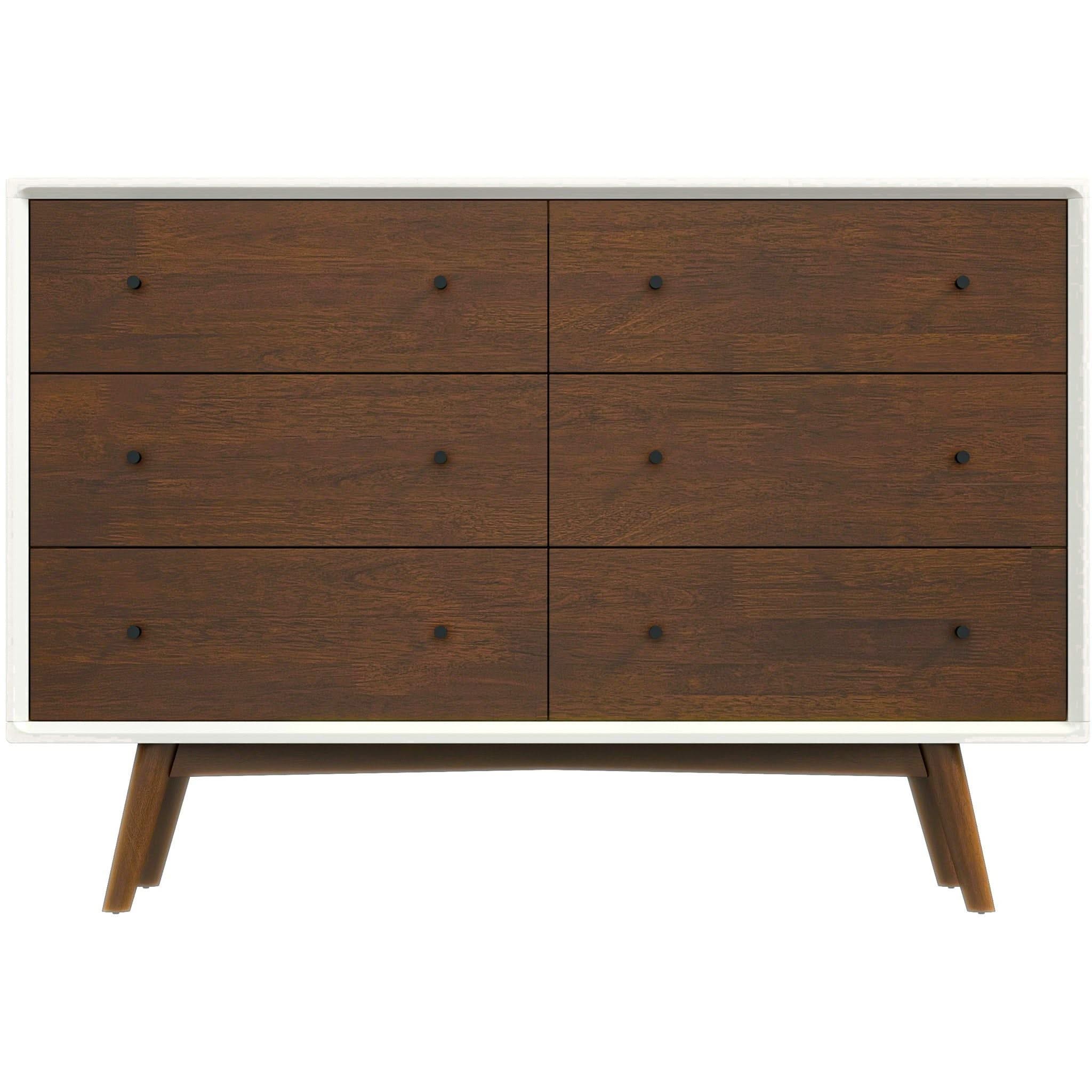Dresser 6 Drawer - Dark Brown / White