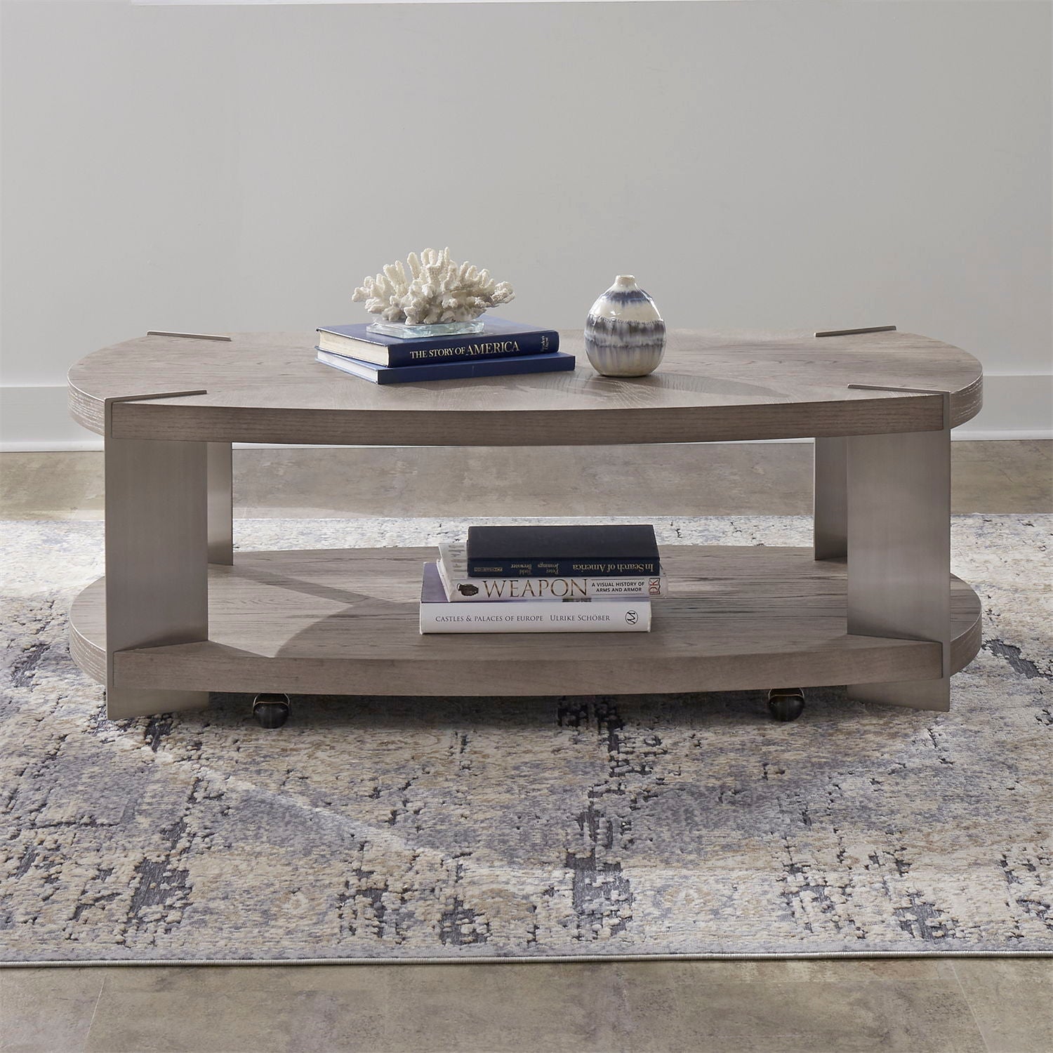 Harlow - Oval Cocktail Table - Sandstone & Satin Nickel